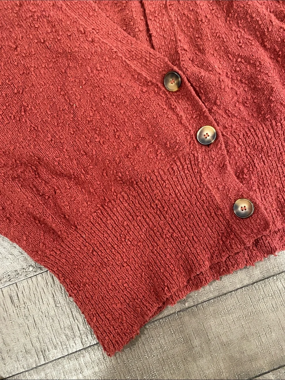 Free People Rust Red Button-Front Textured Cardigan - Picture 3 of 5